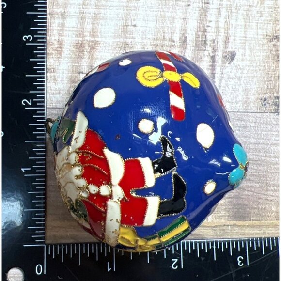 Hand-Painted Blue Glass Christmas Ornament With Santa & Candy Cane Motif - Picture 3 of 3